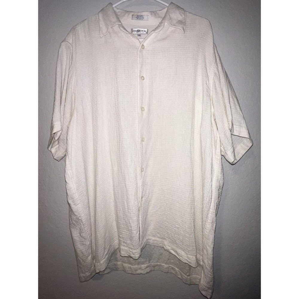 Vintage Ron Chereskin Men's Linen Blend Button Down Cream/Ivory Shirt Size Large
